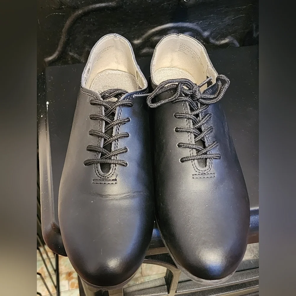Dickles Black Tap Dance Shoes Kids Size 7.5 Lace Up Leather Sole